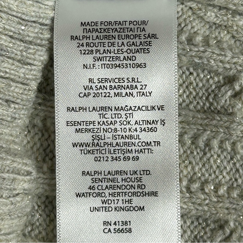Polo by Ralph Lauren Gray Cable Knit Sweater with Gold Shimmer Girls Size 3 - Picture 7 of 7